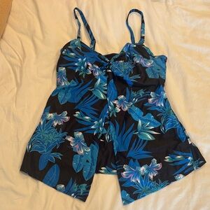 Floral Blue and Black Swimsuit